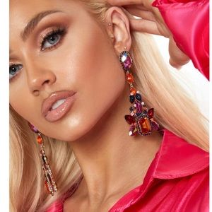 Purple And Orange Gemstone Statement Drop Earrings